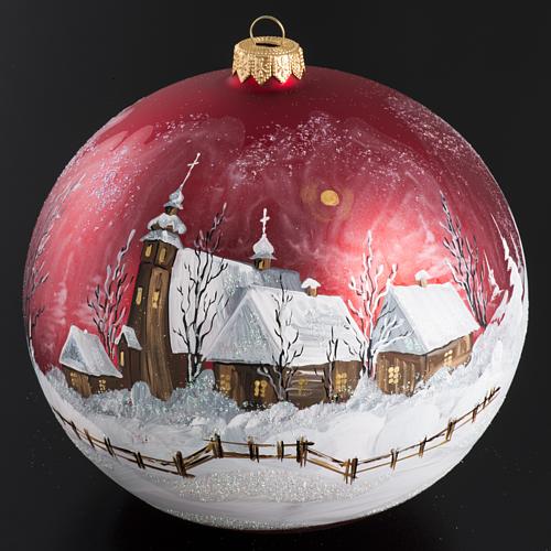Palla Natale per albero vetro dipinto paesaggio 15 cm 2