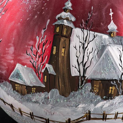 Palla Natale per albero vetro dipinto paesaggio 15 cm 3
