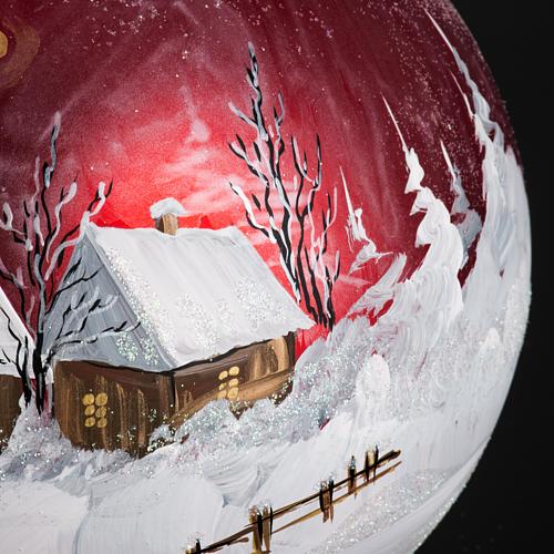Palla Natale per albero vetro dipinto paesaggio 15 cm 4
