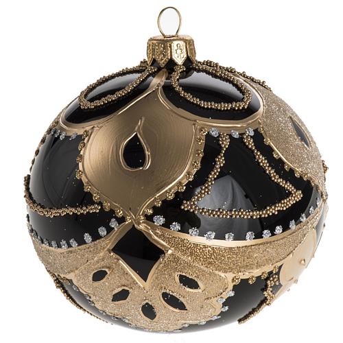Bauble for Christmas tree in black blown glass and gold decorati 1