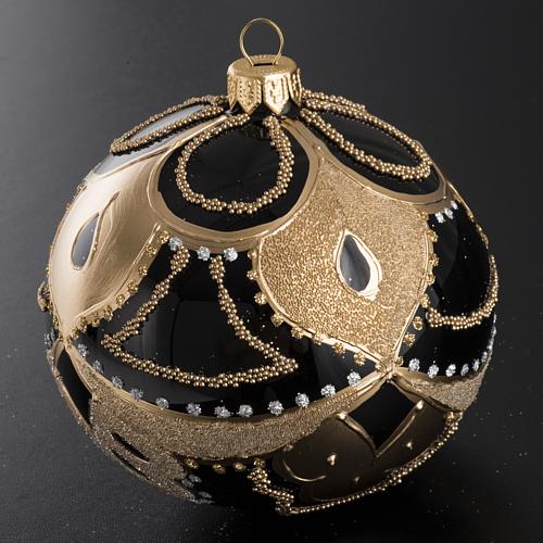 Bauble for Christmas tree in black blown glass and gold decorati 2