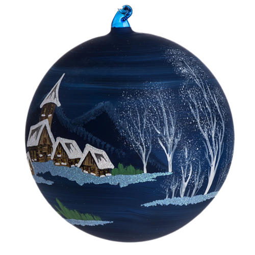 Palla Natale albero paesaggio vetro soffiato 14 cm 1