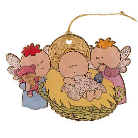 Christmas tree ornaments in wood and pvc: Decoration for the Christmas tree in plexiglass, Jesus and angel