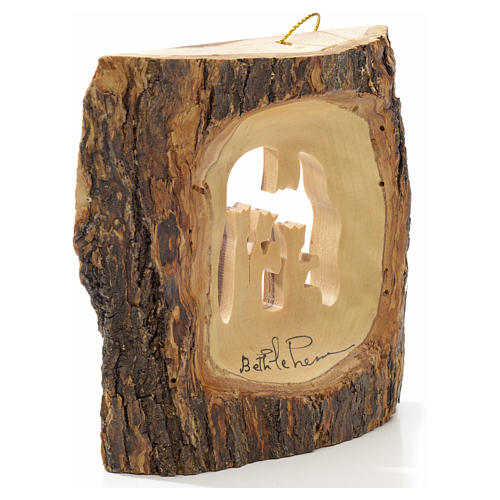Christmas tree decoration in Holy Land olive wood, trunk with Wi 4