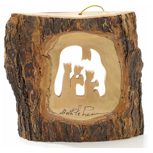 Christmas tree decoration in Holy Land olive wood, trunk with Wi 3