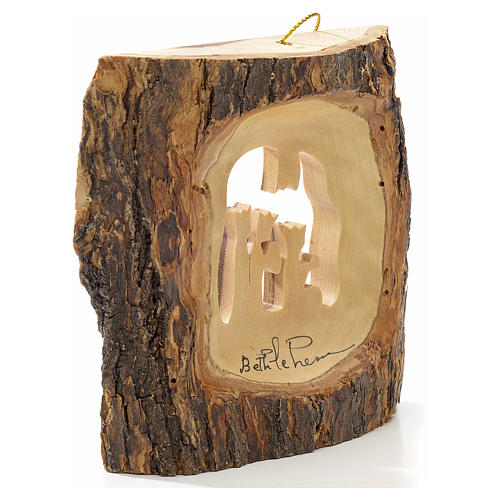 Christmas tree decoration in Holy Land olive wood, trunk with Wi 2