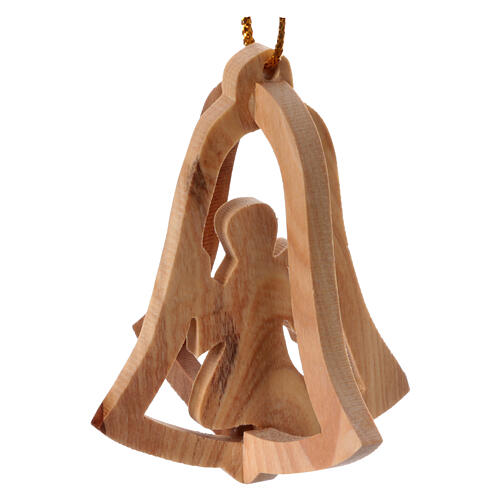 Christmas tree decoration in Holy Land olive wood, bell and ange 1