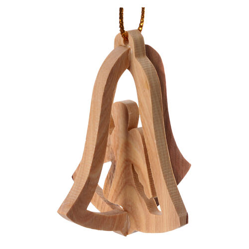 Christmas tree decoration in Holy Land olive wood, bell and ange 2