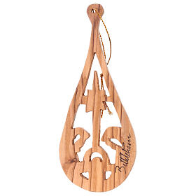Christmas tree decoration in Holy Land olive wood, drop with nat