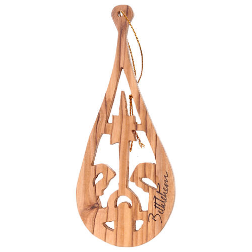 Christmas tree decoration in Holy Land olive wood, drop with nat 1