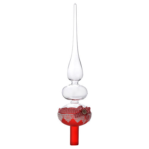 Cimier pour sapin verre et dentelle rouge 1