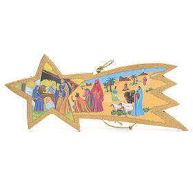 Christmas tree ornaments in wood and pvc: Guiding Star golden with rope 9x20cm