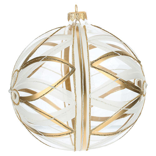 Bola de Navidad vidrio soplado flor blanco/oro 150 mm 3