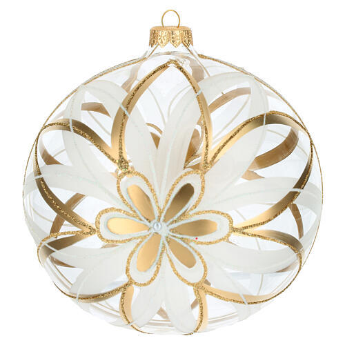 Bola de Navidad vidrio soplado flor blanco/oro 150 mm 4