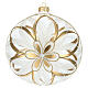 Palla Natale vetro soffiato fiore bianco/oro 150mm s1