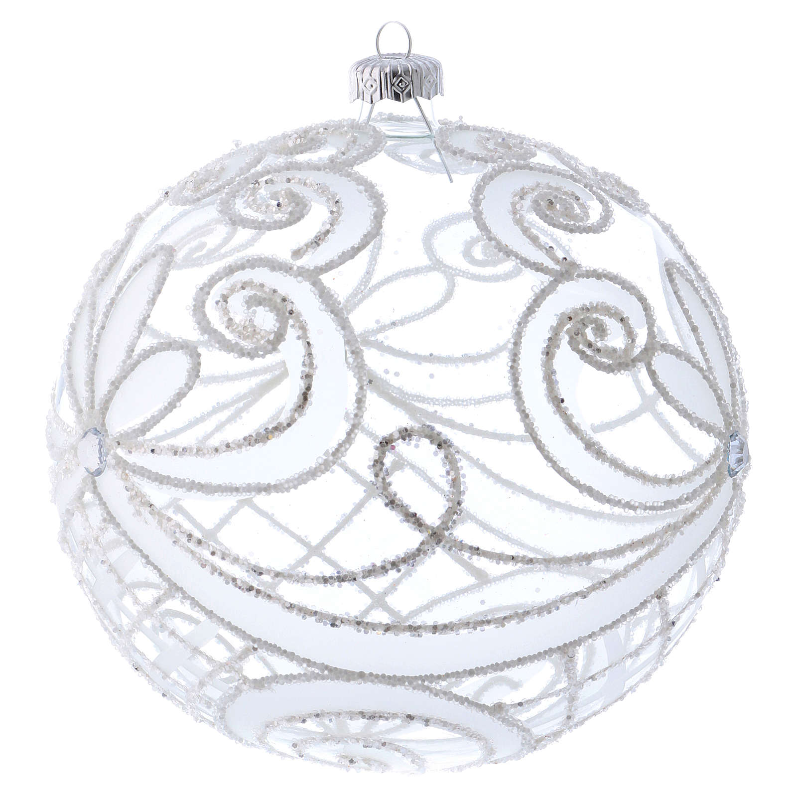 Boule Noël Verre Soufflé Transparent Et Blanc 150 Mm