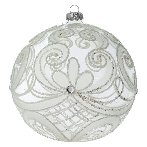 Palla Natale vetro soffiato trasparente e bianco 150mm 1