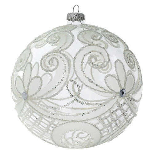 Palla Natale vetro soffiato trasparente e bianco 150mm 2