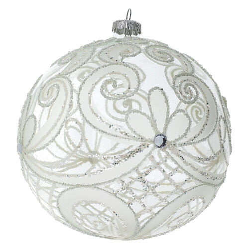 Palla Natale vetro soffiato trasparente e bianco 150mm 3