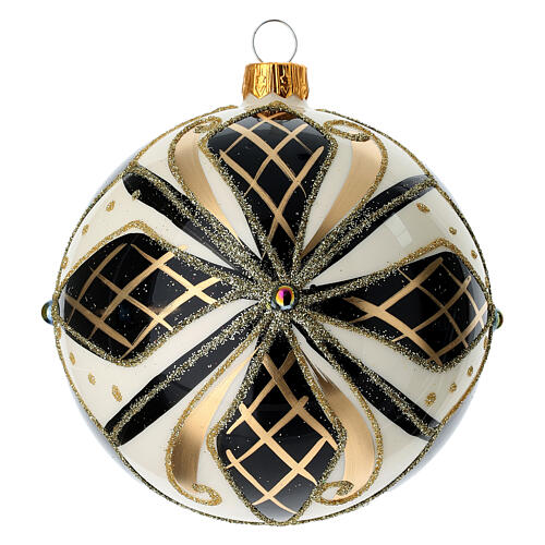 Bola de Navidad vidrio negro, blanco y oro 100 mm 1