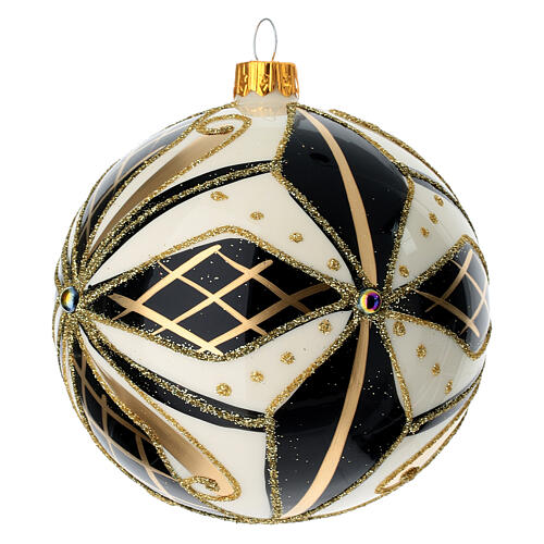 Bola de Navidad vidrio negro, blanco y oro 100 mm 4