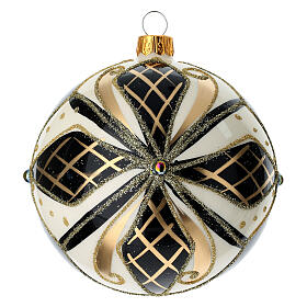 Pallina Albero Natale vetro nero bianco oro 100mm