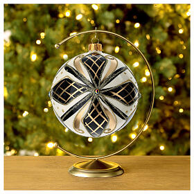 Pallina Albero Natale vetro nero bianco oro 100mm