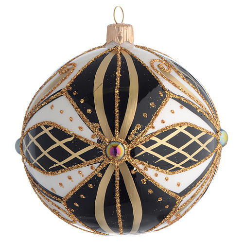 Bola Natal vidro preto branco ouro 100 mm 2