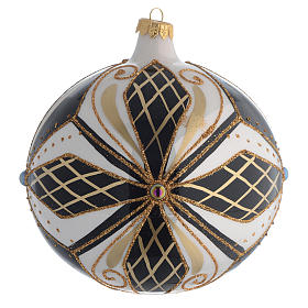 Boule sapin Noël verre noir blanc or 150 mm