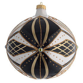 Palla Albero Natale vetro nero bianco oro 150mm
