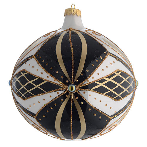 Palla Albero Natale vetro nero bianco oro 150mm 1