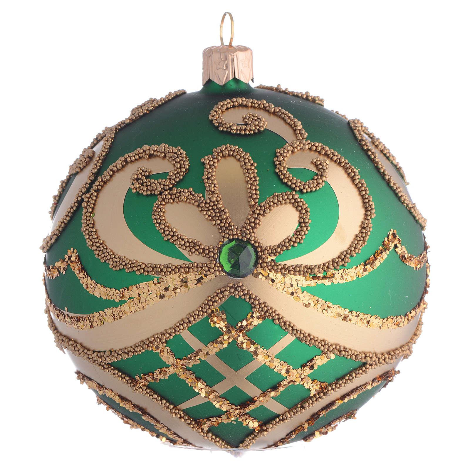 Bola Natal vidro soprado verde ouro 100 mm venda online na HOLYART