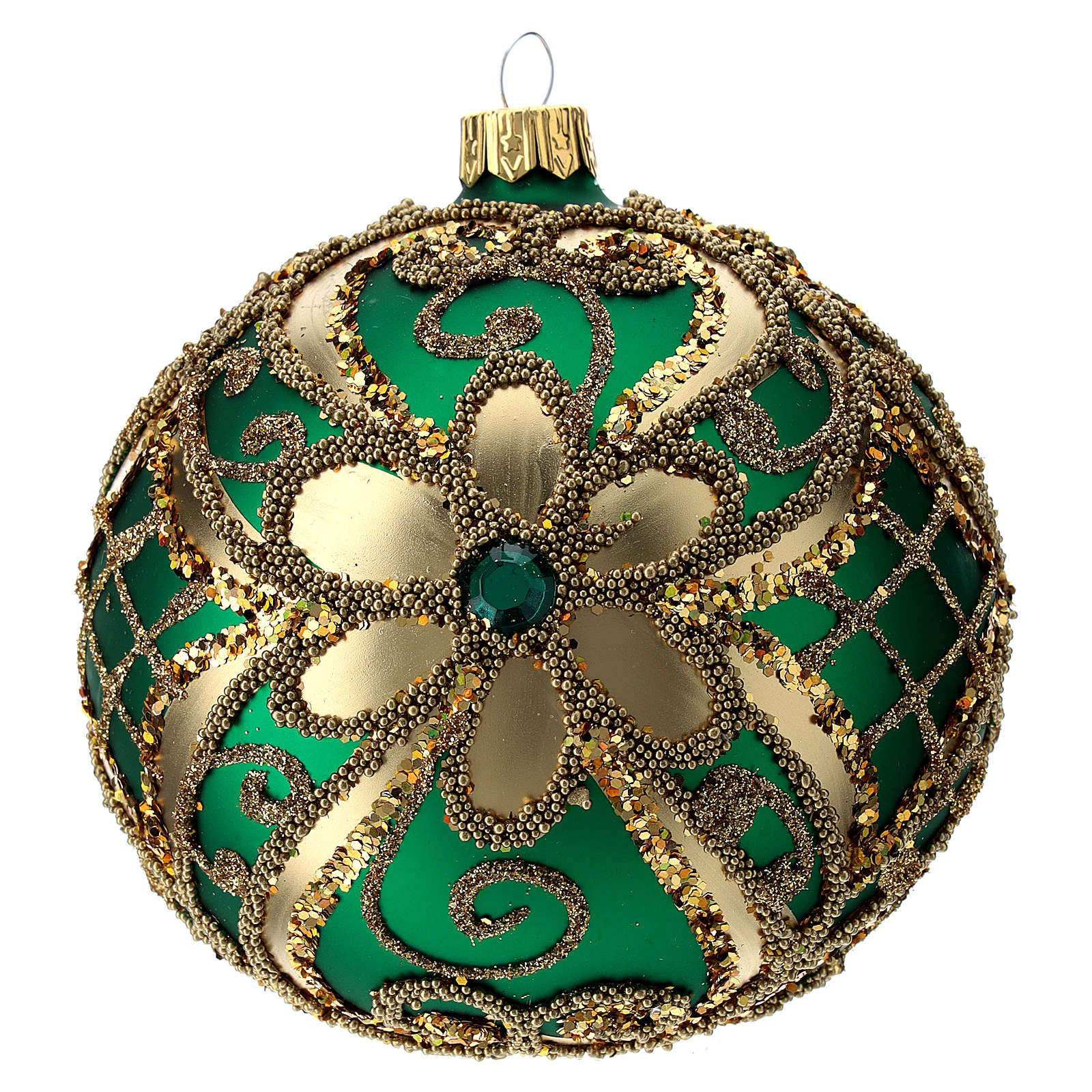 Bola de Navidad vidrio soplado verde y oro 150 mm | venta online en HOLYART
