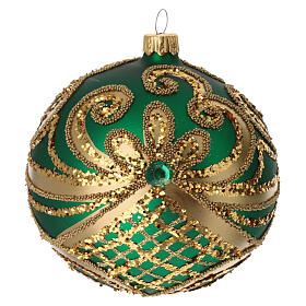 Bola de Navidad vidrio soplado verde y oro 100 mm