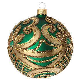 Bola de Navidad vidrio soplado verde y oro 100 mm