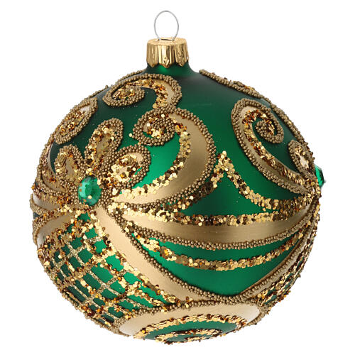 Bola de Navidad vidrio soplado verde y oro 100 mm 3