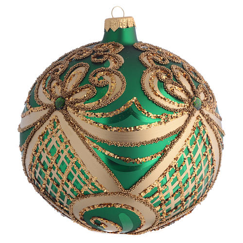 Bombka bożonarodzeniowa  szkło dmuchane  dekoracje zielone i złote 100mm 2