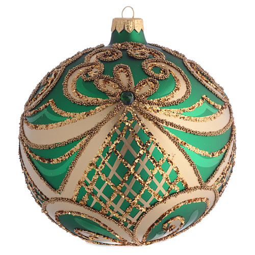 Bola de Natal vidro soprado verde e ouro 100 mm 1
