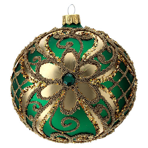 Bola de Natal vidro soprado verde e ouro 100 mm 3