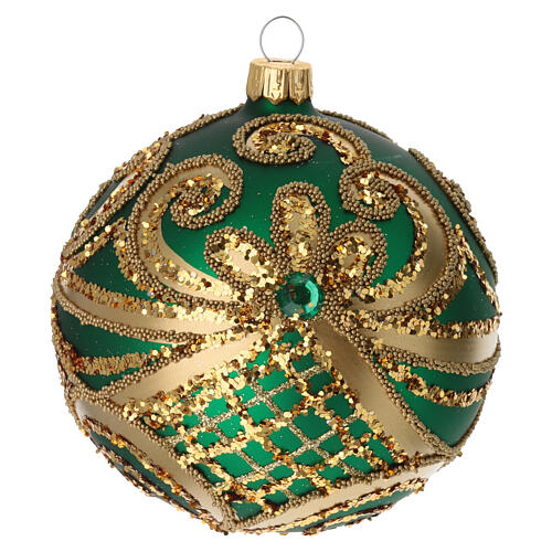 Bola de Natal vidro soprado verde e ouro 100 mm 4