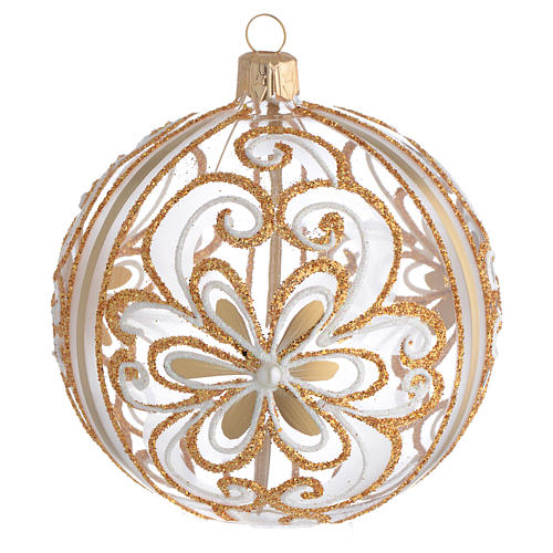 Christmas Bauble gold white 10cm 1