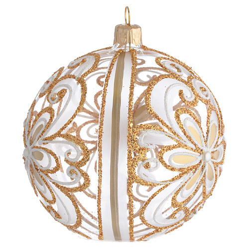 Christmas Bauble gold white 10cm 2