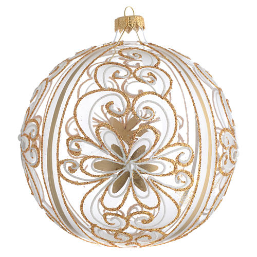 Palla Albero Natale vetro soffiato oro bianco 150 mm 1
