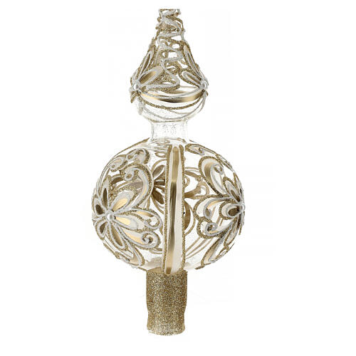 Punta Árbol de Navidad vidrio soplado oro y blanco 2