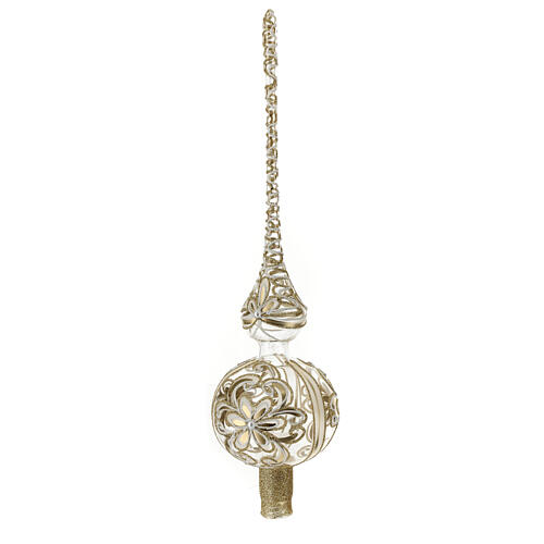 Puntale Albero vetro soffiato trasparente oro bianco 3