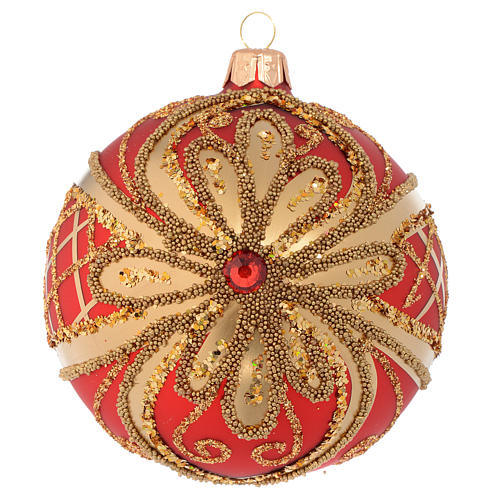 Christmas Bauble glittery red and gold 10cm 1