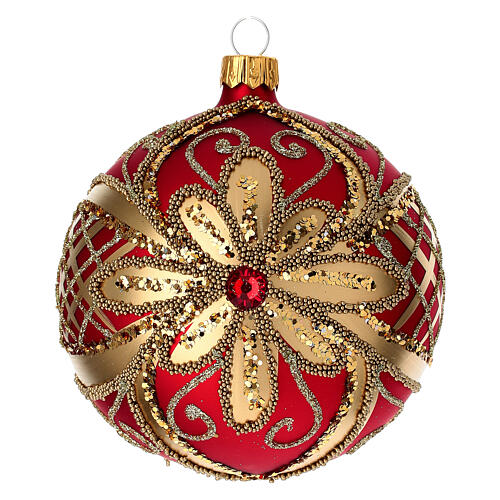 Christmas Bauble glittery red and gold 10cm 1
