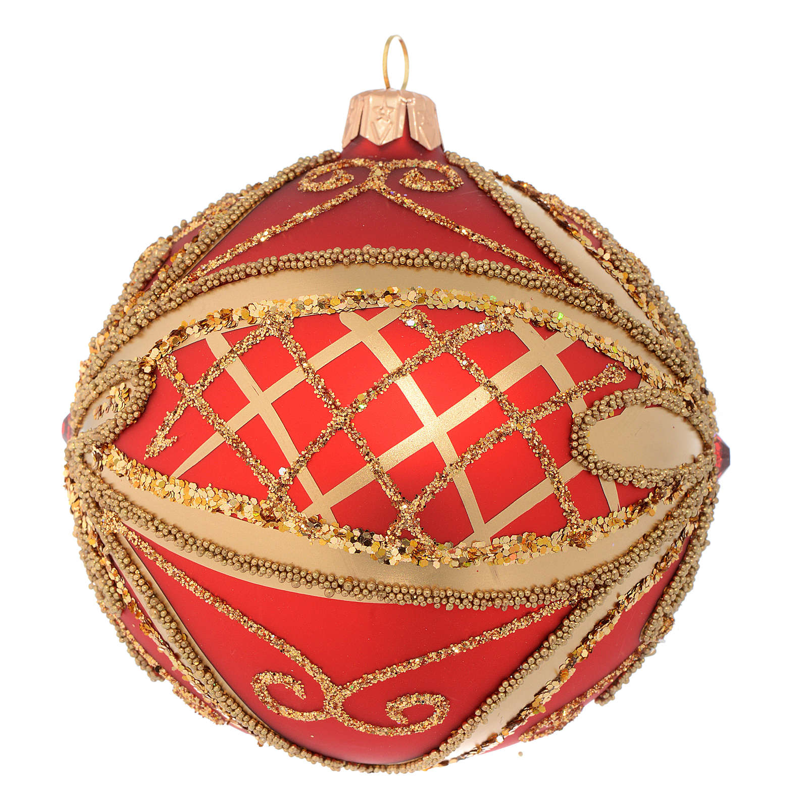 Boule de Noël rouge or paillettes 100 mm  vente en ligne sur HOLYART