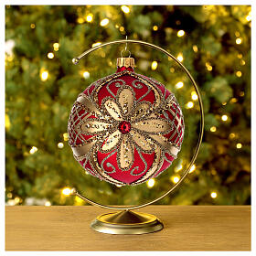 Boule de Noël rouge or paillettes 100 mm