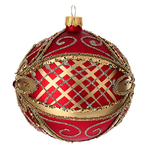Bola de Natal vermelho ouro glitter 100 mm 3